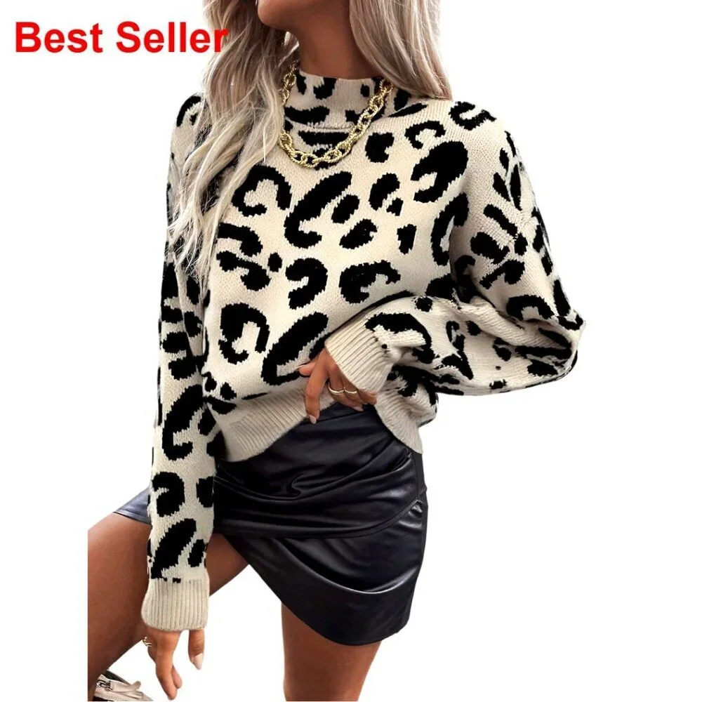 Mock Neck Pullover Sweater, Viscose Blend, Drop Shoulder, Ribbed Cuffs